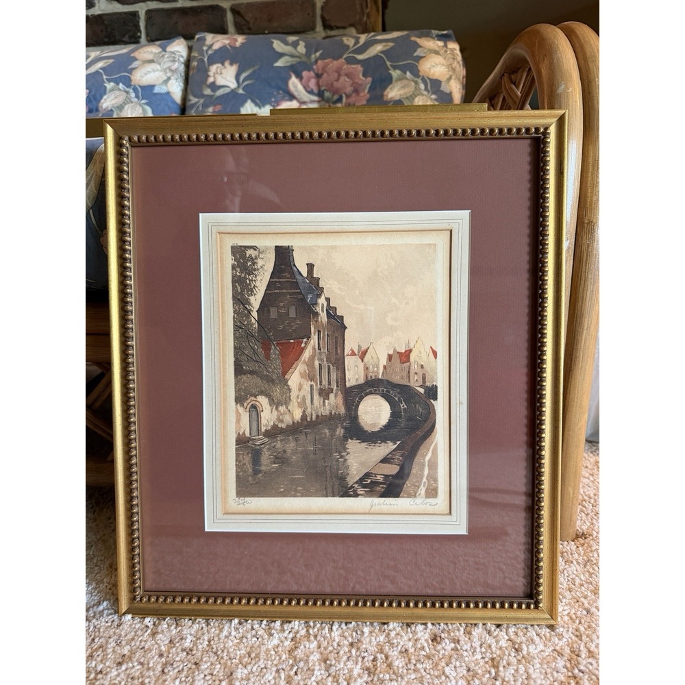Julien Celos (1884-1953) Signed Limited Edition European Village Prof Framed